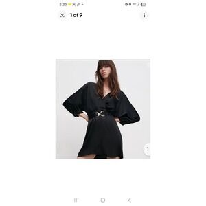 Zara‎ Black Mini Dress Long Sleeve Goth Witchy Gold Buckle Size S